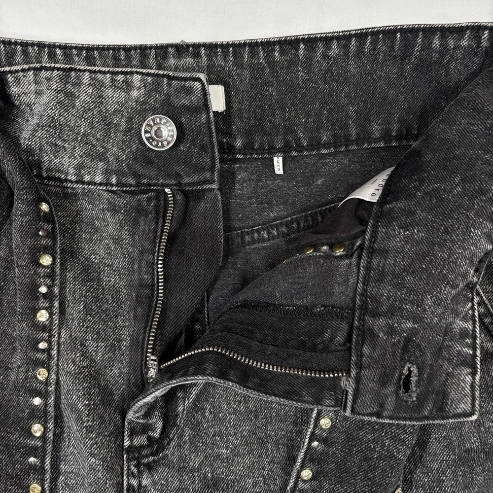 Sandro Black Washed Denim Mini Skirt with Studded Belt - Picture 4 of 12